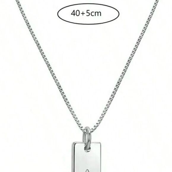 Silver plated Rectangular Tag letter “S” Engraving Pendant Necklace - Picture 8 of 14
